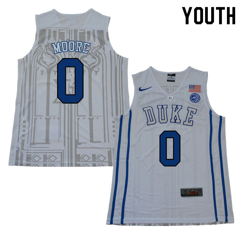 Youth #0 Wendell Moore Duke Blue Devils College Basketball Jerseys Sale-White